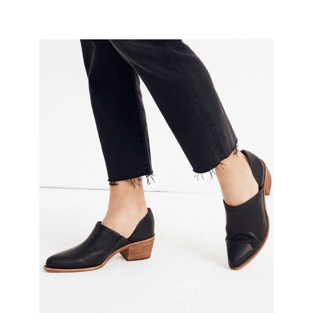 Madewell Black Leather Cutout Low Heel Ankle Booties